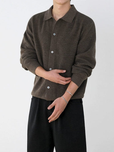 RT No. 11933 KNIT BROWN KNIT BUTTON-UP SWEATER