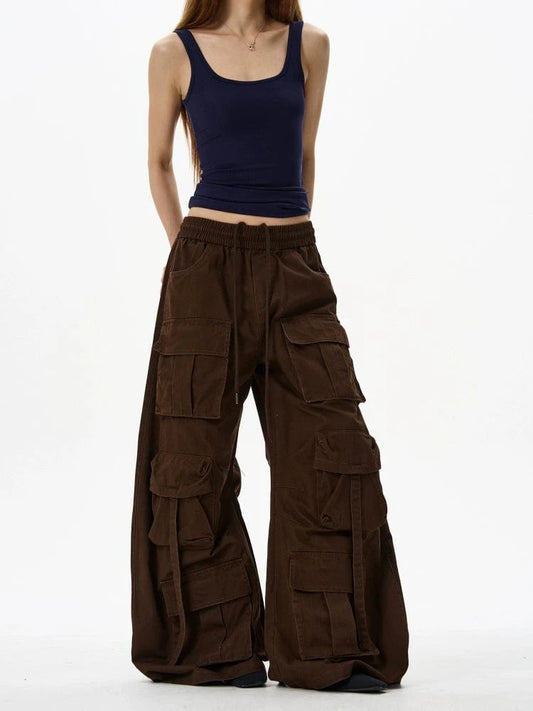 RT No. 18184 MULTI POCKET CARGO WIDE STRAIGHT PANTS