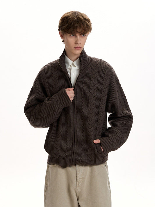 RT No. 55101 KNITWEAR TWIST COLLAR ZIPPER SWEATER