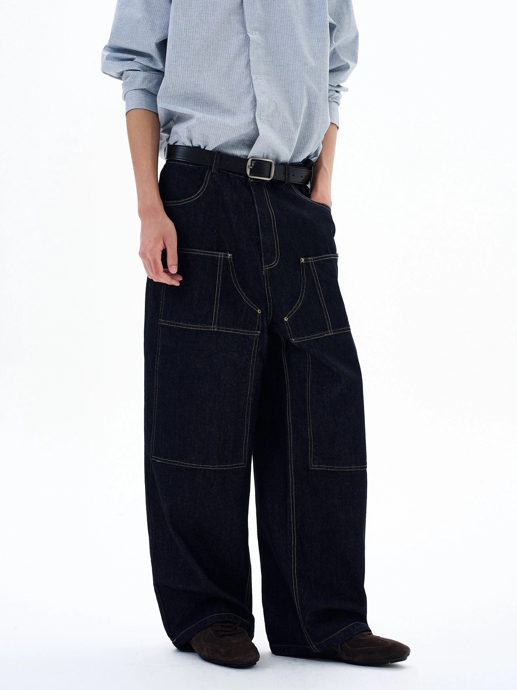 RT No. 29050 STITCHED DENIM BAGGY STRAIGHT JEANS – REALTAKAI