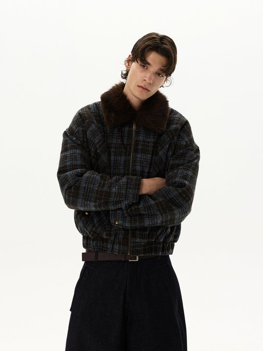 RT No. 59012 WOOLEN PLAID FUR COLLAR JACKET