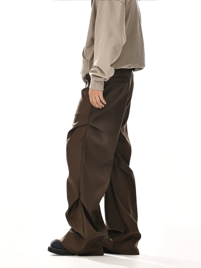 RT No. 12048 BROWN PLEATED STRAIGHT PANTS