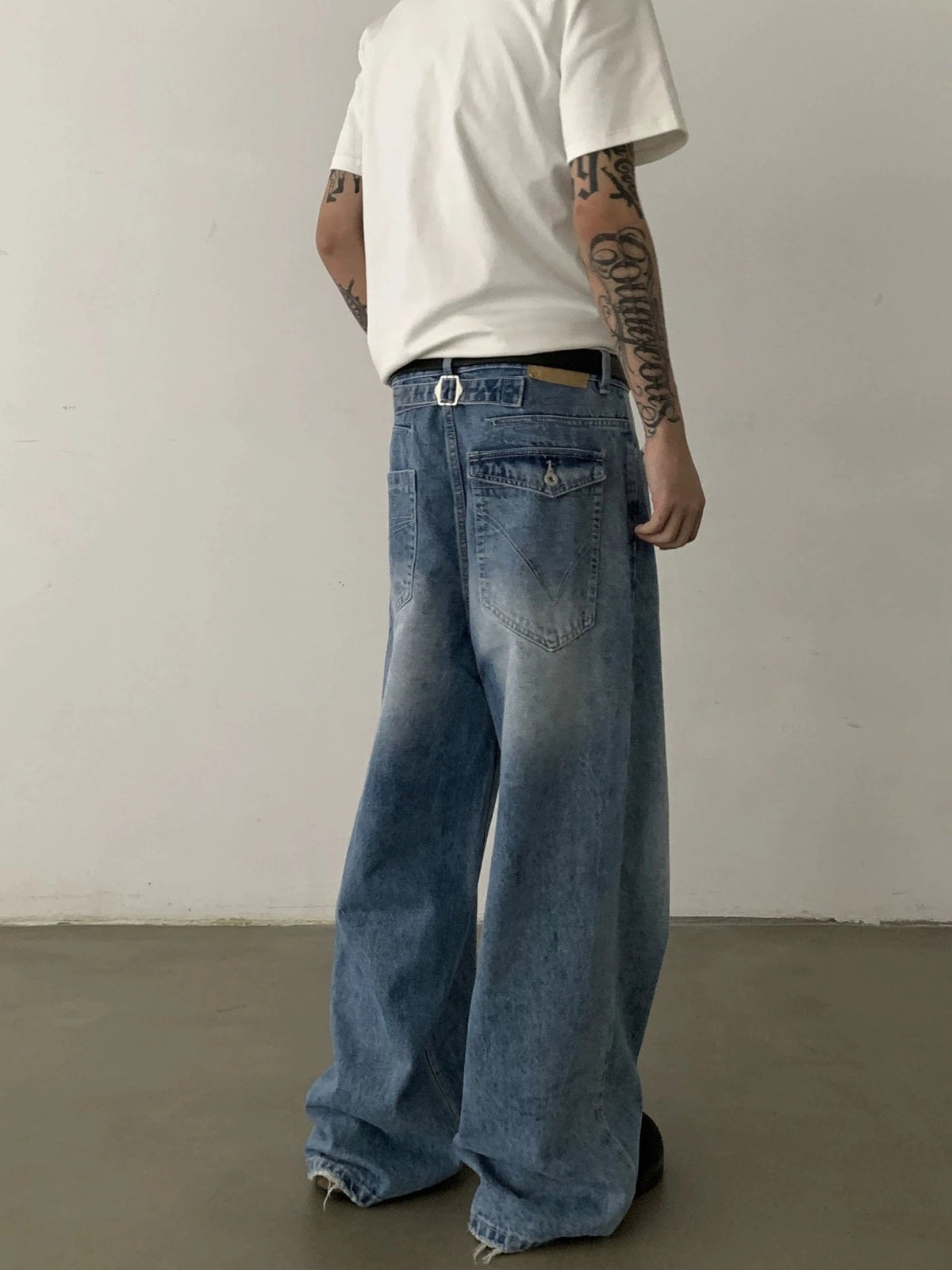 RT No. 28107 WASHED BLUE WIDE STRAIGHT DENIM JEANS – REALTAKAI