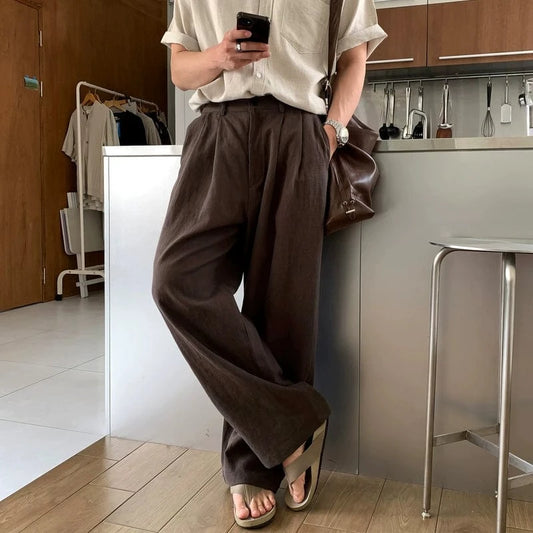 RT No. 18150 PLEATED LINEN STRAIGHT PANTS