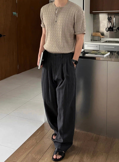 RT No. 11700 LINEN FOLDED PLEATED STRAIGHT PANTS