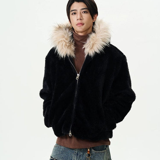 RT No. 12218 BLACK FUR ZIP-UP HOODIE – REALTAKAI RT No. 12218 BLACK FUR ZIP-UP HOODIE – REALTAKAI