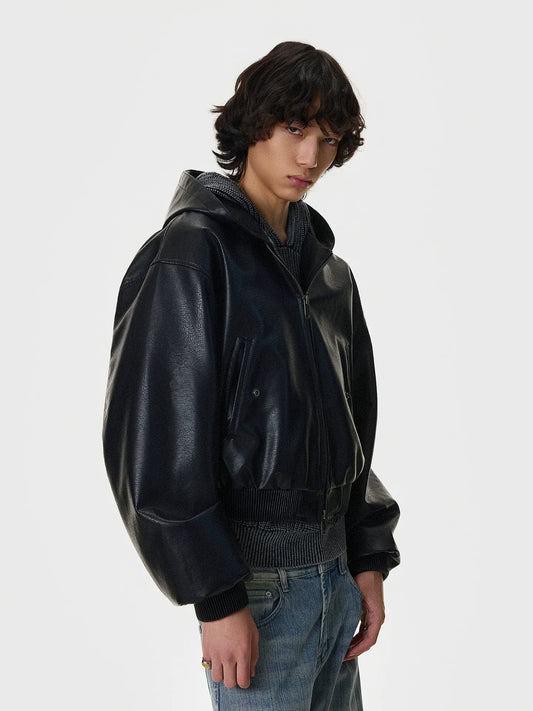 RT No. 50122 SILHOUETTE HOODED LEATHER JACKET