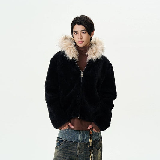 RT No. 12218 BLACK FUR ZIP-UP HOODIE