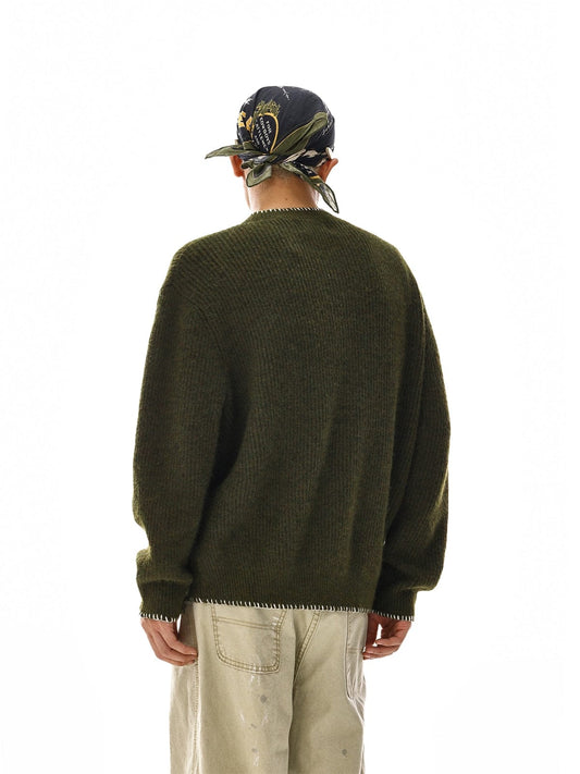 RT No. 12112 GREEN KNIT HENRY COLLAR SWEATER