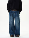 RT No. 12079 PLEATED FOLDED BLUE BAGGY STRAIGHT JEANS