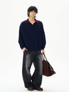 RT No. 12208 TWO PIECE NAVY KNIT POLO PULLOVER SWEATER