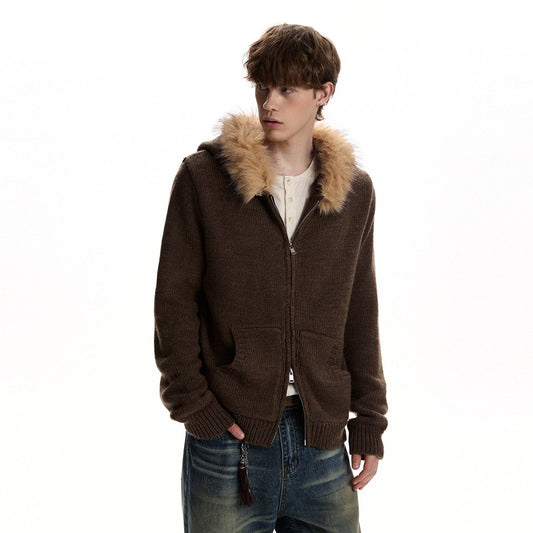 RT No. 59073 KNITWEAR FUR COLLAR ZIPPER HOODIE