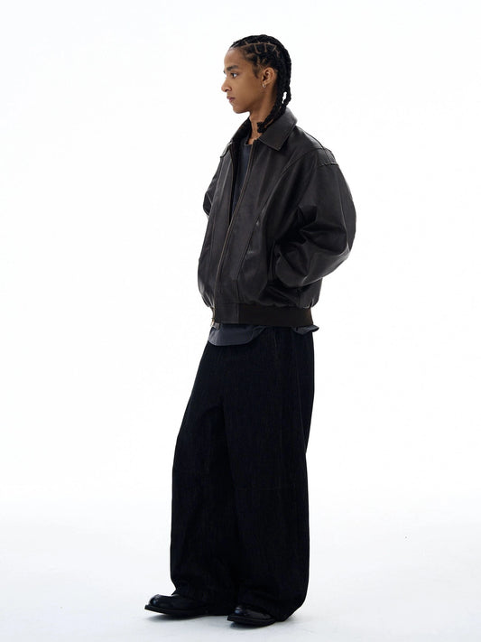 RT No. 19554 BROWN ZIP LEATHER JACKET