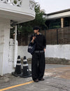 RT No. 32035 PLEATED BLACK WIDE BAGGY PANTS