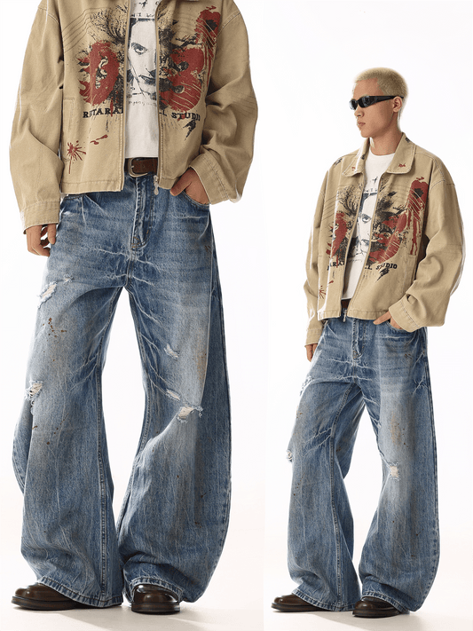 RT No. 19813 BLUE DISTRESSED DENIM STRAIGHT JEANS