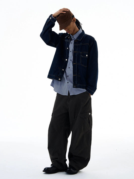 RT No. 19534 NAVY BLUE STITCHED DENIM JACKET