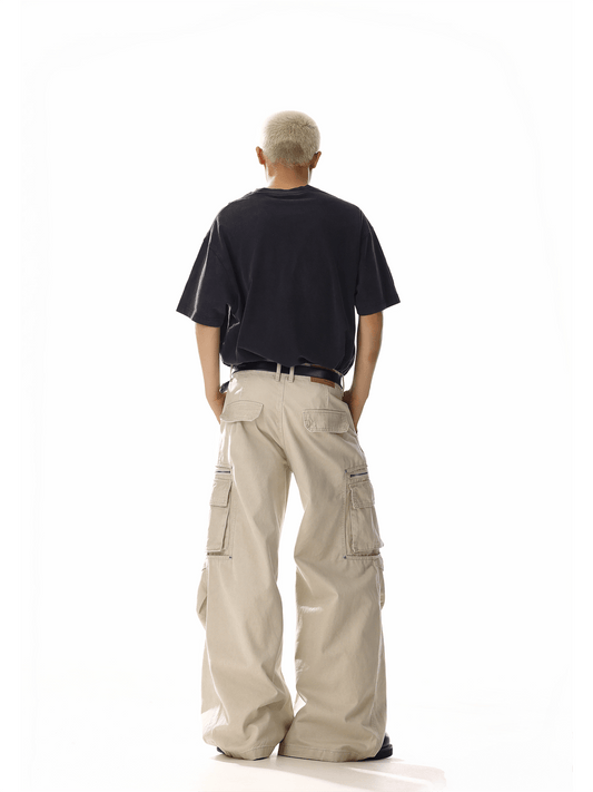 RT No. 19824 RECONSTRUCTED KHAKI CREAM BAGGY STRAIGHT PANTS