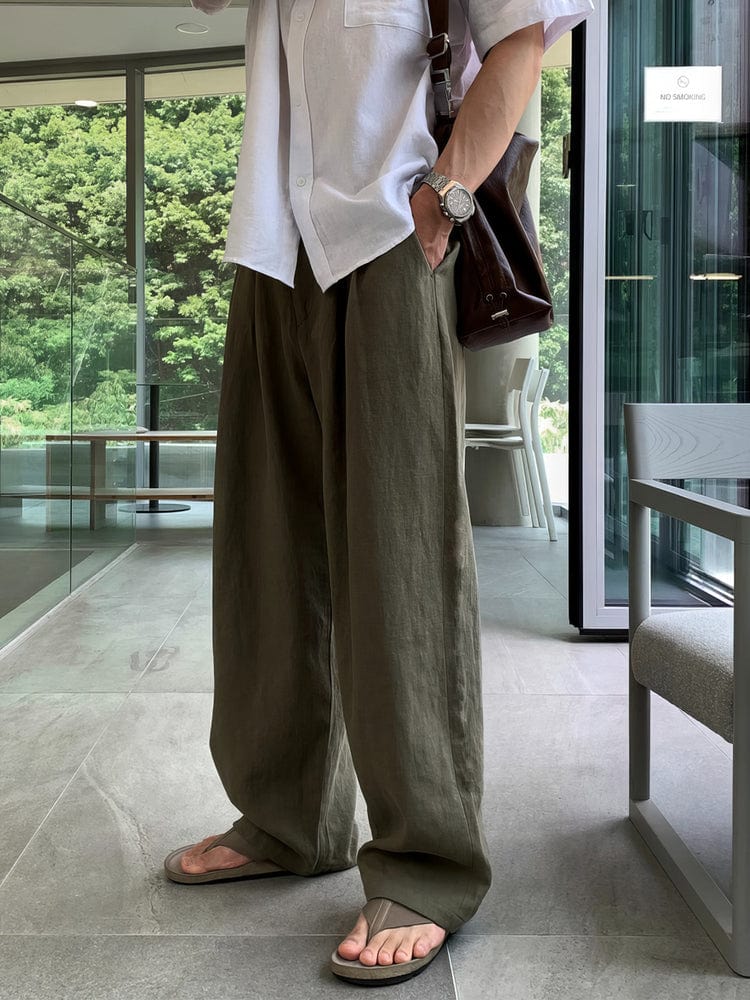 RT No. 12684 LINEN PLEATED FOLDED STRAIGHT PANTS – REALTAKAI