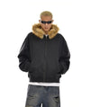 RT No. 12054 CARBON BLACK FUR ZIP-UP HOODIE