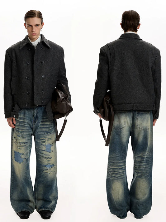 RT No. 45028 BOXY WOOLEN DOUBLE COLLAR JACKET