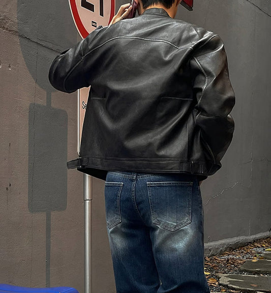 RT No. 12453 BLACK BIKER LEATHER JACKET