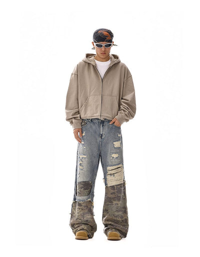 RT No. 12110 CAMO PATCH DISTRESSED DENIM JEANS