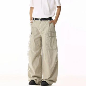 RT No. 19839 CREAM BAGGY STRAIGHT CARGO PANTS