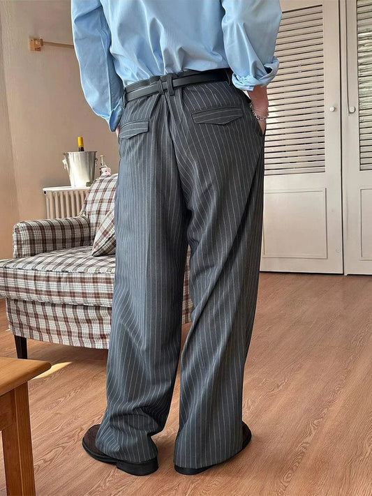 RT No. 31076 PLEATED STRIPED WIDE STRAIGHT PANTS