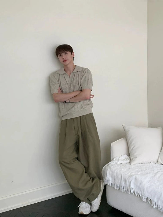 RT No. 19023 FOLDED PLEATED STRAIGHT PANTS