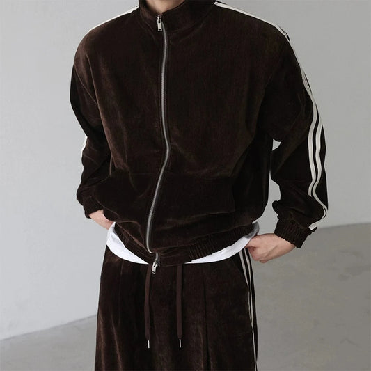 RT No. 18293 VELVET STRIPE STAND COLLAR JACKET & STRAIGHT PANTS