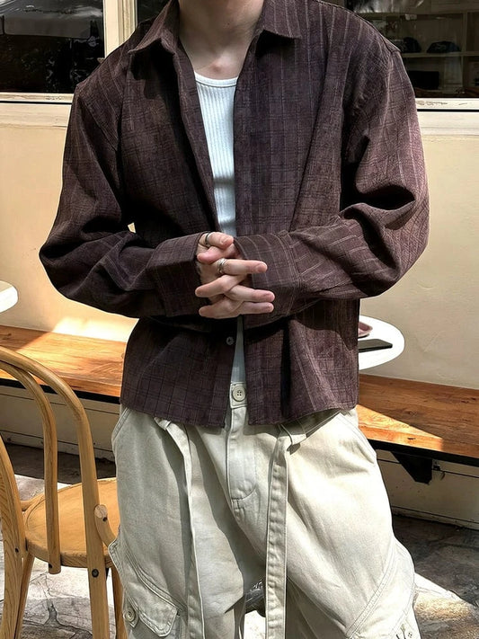 RT No. 32078 BROWN PLAID CROPPED FIT SHIRT