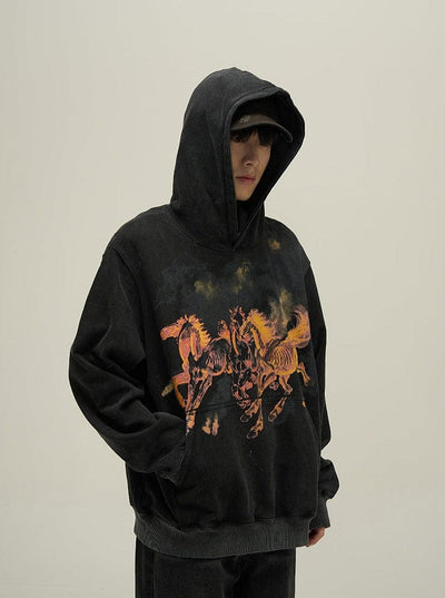 RT No. 10152 HORSE GRAPHIC PULLOVER HOODIE