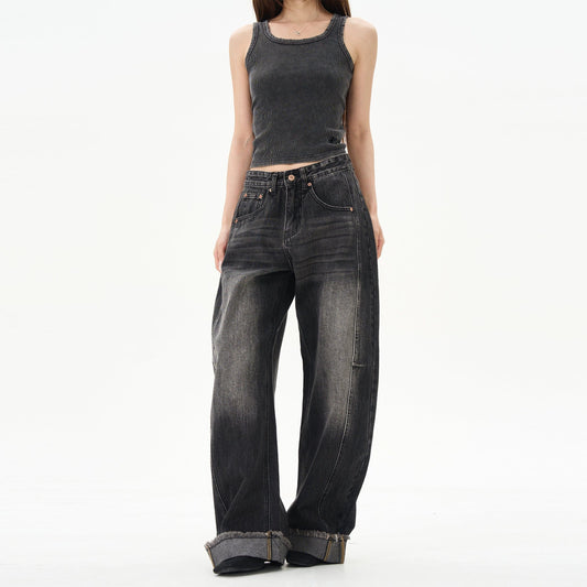 RT No. 12207 WASHED BLACK DENIM STRAIGHT JEANS