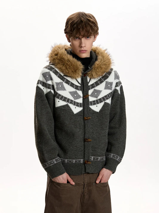 RT No. 50014 KNITWEAR DIAMOND FUR HOODIE