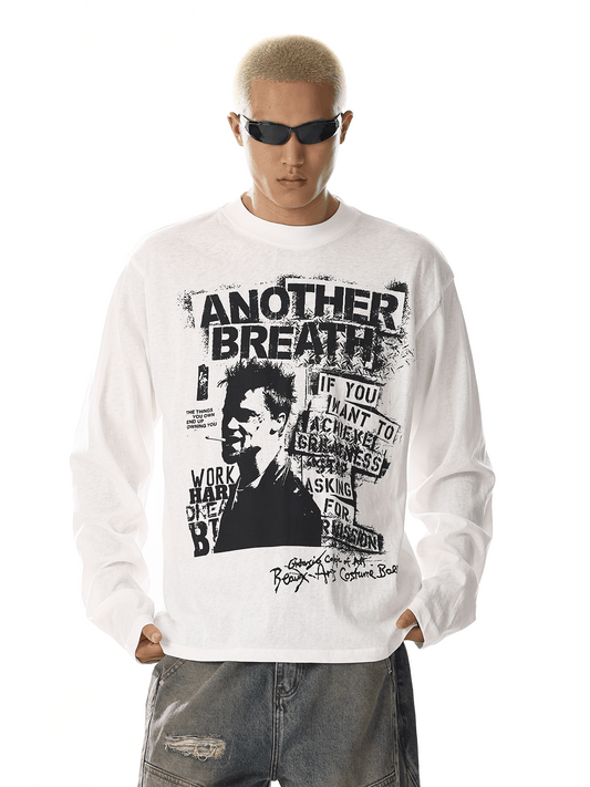 RT No. 32704 WHITE GRAPHIC PRINT LONGSLEEVE