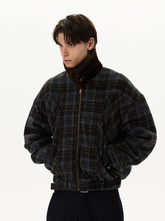 RT No. 59012 WOOLEN PLAID FUR COLLAR JACKET