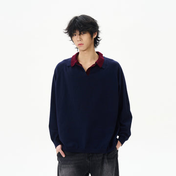 RT No. 12208 TWO PIECE NAVY KNIT POLO PULLOVER SWEATER