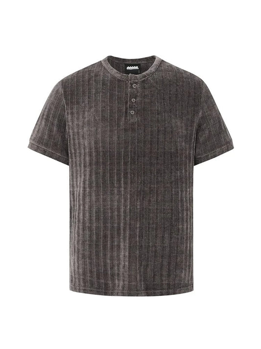RT No. 18055 GRAY KNIT HENLEY COLLAR SHORT SLEEVE