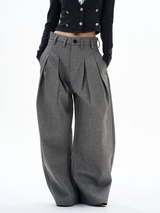 RT No. 29023 GRAY PLEATED BAGGY STRAIGHT PANTS
