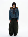 RT No. 32519 FUR HOODED DENIM JACKET