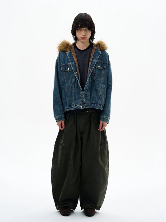 RT No. 32519 FUR HOODED DENIM JACKET