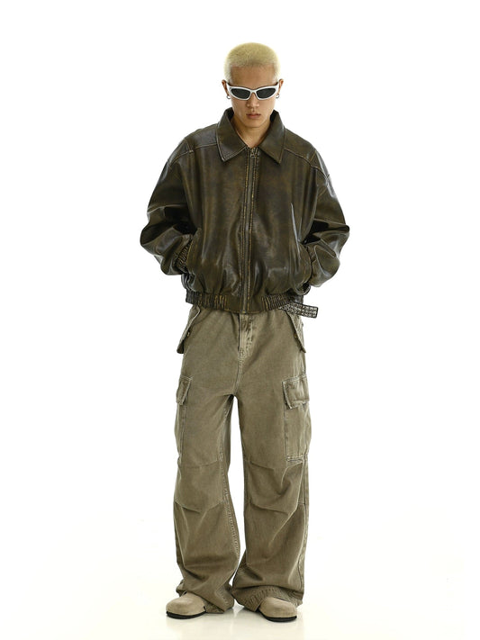 RT No. 11620 BROWN LEATHER ZIP-UP JACKET