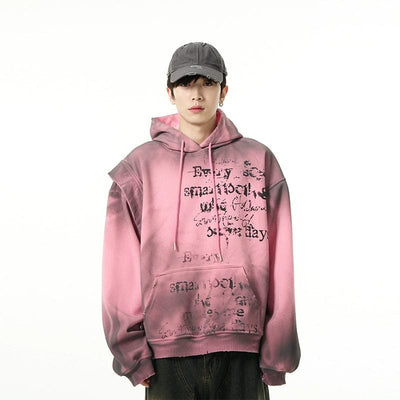 RT No. 11130 DISTRESSED GRAPHIC LETTERED PULLOVER HOODIE