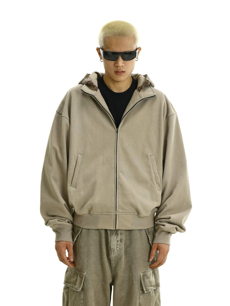 RT No. 11618 SAND PLAID HOOD ZIP-UP HOODIE