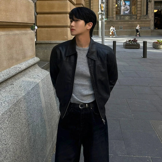 RT No. 32057 BLACK COLLAR LEATHER JACKET