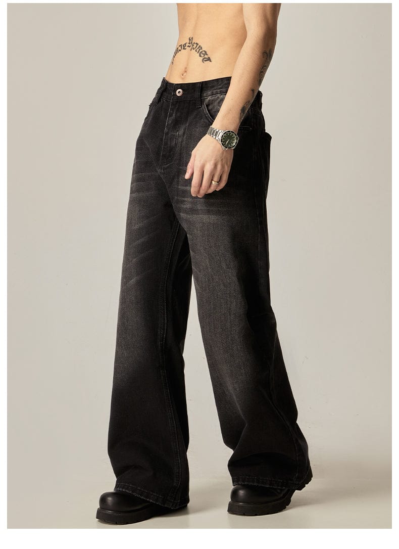 RT No. 11173 WASHED BLACK WIDE STRAIGHT DENIM JEANS