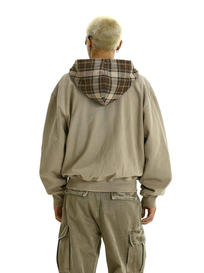 RT No. 11618 SAND PLAID HOOD ZIP-UP HOODIE