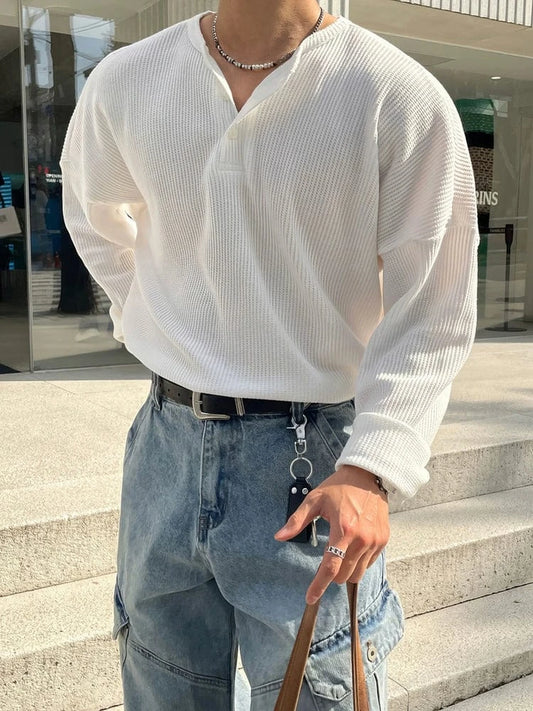 RT No. 31074 WAFFLE KNIT HENLEY COLLAR LONGSLEEVE