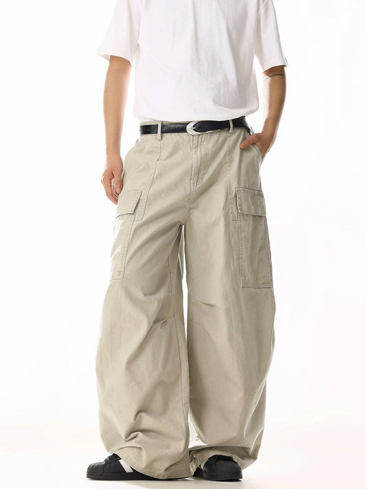 RT No. 19839 CREAM BAGGY STRAIGHT CARGO PANTS