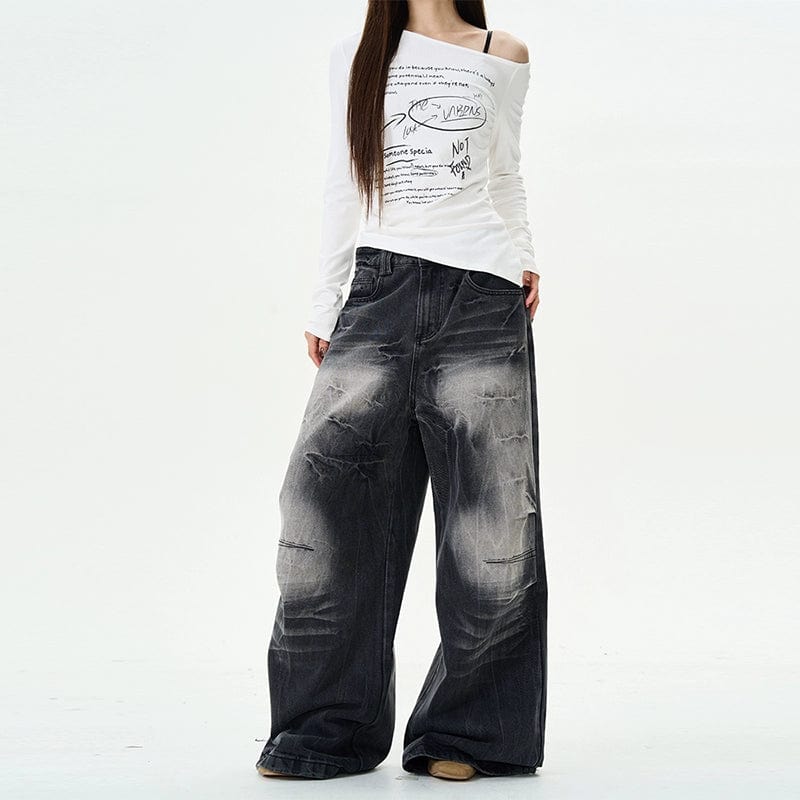 RT No. 11995 WASHED BLACK LIGHTING WIDE BAGGY JEANS